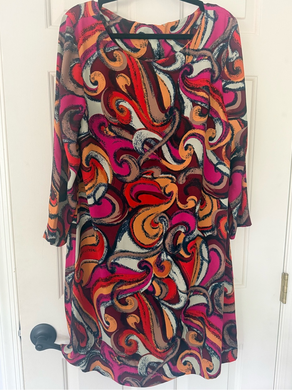 Maeve Long-Sleeve Swirl Print Dress in Pink, Orange & Red